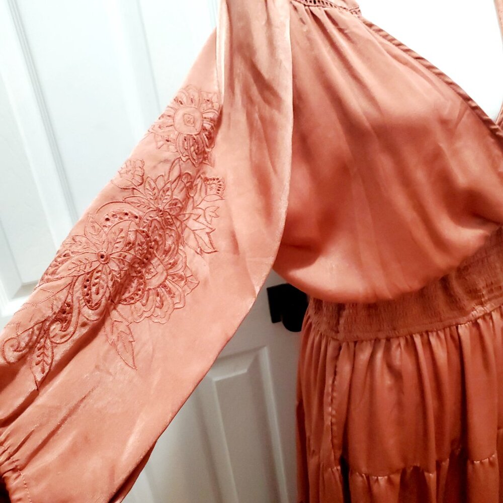 Anthropologie Collective Story Flowy Smocked Embroidred Boho Cottagecore Large View 3